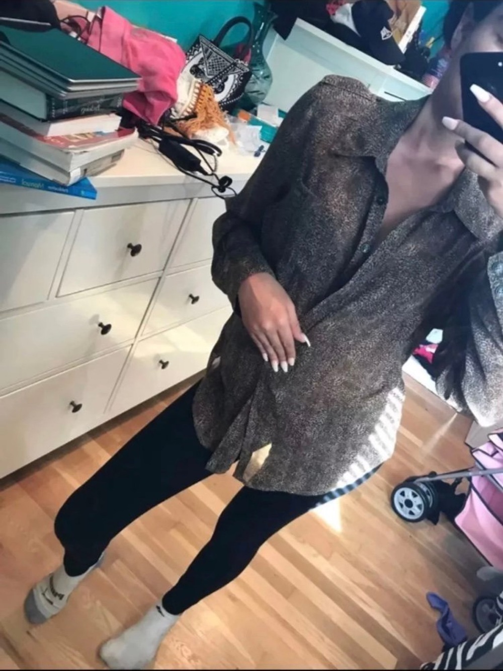 Guess Metallic Brown Button-Down Shirt